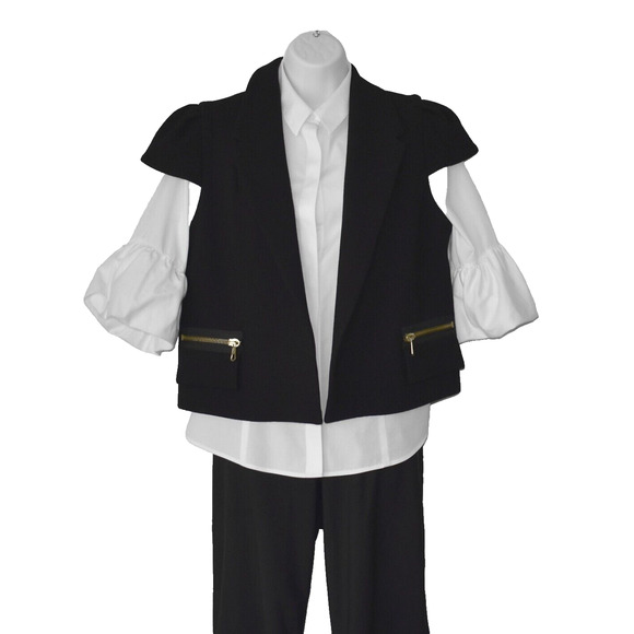 B5 NEW SMYTHE Les Vestes Black Wool Cap Sleeve Open Front Short Vest Jacket Sz 8 - Picture 1 of 3